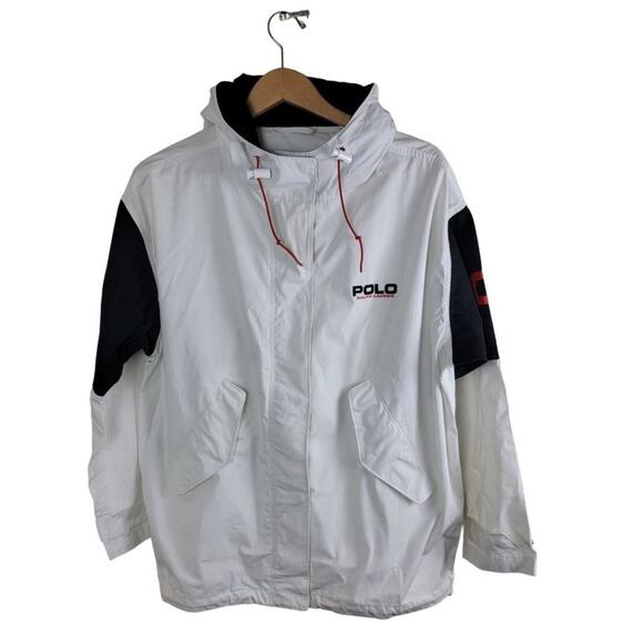 Polo Ralph Lauren Mens Cotton Hooded Windbreaker Jacket Polo Logo White size M